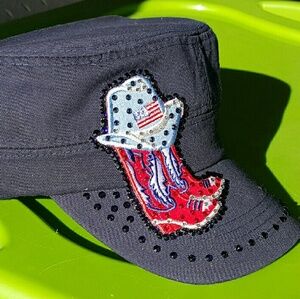 Navy Hat with Embellished Cowboy Patch